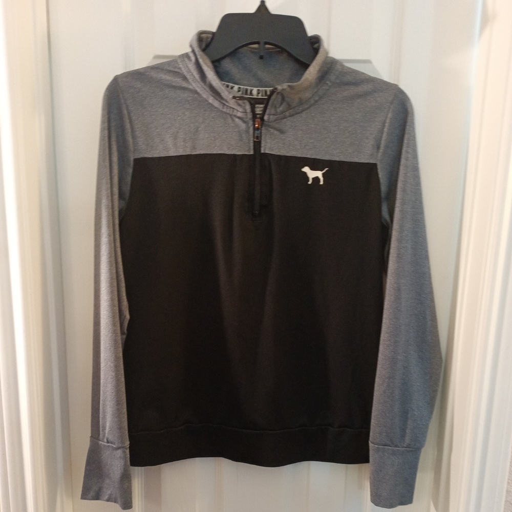 Victoria's Secret Pink PullOver Zip Sweater Logo Thumb Slits Colorblock Medium